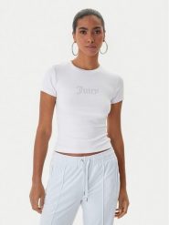 Juicy Couture T-Shirt Esme JCWCT225323 Biały Slim Fit. Białe t-shirty damskie Juicy Couture, m, bez wzorów, bez kołnierzyka, bez ramiączek. Za 179.99 zł.