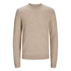 Sweter Jack & Jones Clambswool oatmeal melange. Szare swetry męskie Jack&Jones, bez wzorów, bez kołnierzyka, bez ramiączek. Za 296.06 zł.