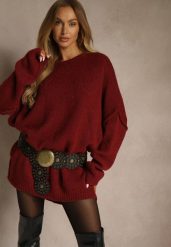 Bordowy Sweter Oversize z Wełną i Wiskozą Fedolina. Czerwone swetry nierozpinane damskie Renee, m, bez wzorów, z jeansu, casualowe, bez kołnierzyka, bez ramiączek. Za 189.99 zł.
