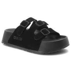 Klapki damskie Big Star, cholewka z materiału tekstylnego z dwoma regulowanymi paskami i sprzączkami, czarne, TT274531. Czarne klapki damskie BIG STAR, bez wzorów, retro, bez obcasa, bez zapięcia. Za 197.90 zł.