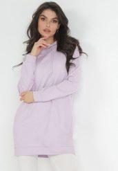 Fioletowa Długa Bluza Dresowa z Kapturem Korena. Fioletowe bluzy damskie Born2be, m, bez wzorów, z dresówki, casualowe, bez ramiączek, z kapturem. Za 99.99 zł.