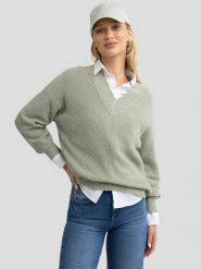Sweter damski z wiskozy z dekoltem v-neck pistacjowy Cyntiana 300. Zielone swetry nierozpinane damskie BIG STAR, l, bez wzorów, z wiskozy, eleganckie, bez kołnierzyka, bez ramiączek. W wyprzedaży za 99.99 zł.