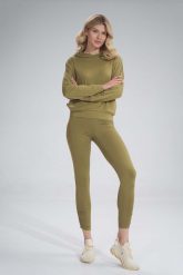 Legginsy z Marszczoną Nogawką - Jasna Oliwka. Brązowe legginsy damskie Figl, bez wzorów, z dresówki. Za 159.00 zł.