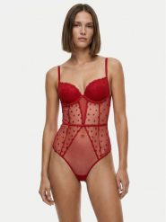 Guess Body O6RM03 KC600 Czerwony. Czerwone body Guess, z aplikacjami, z syntetyku. Za 399.99 zł.