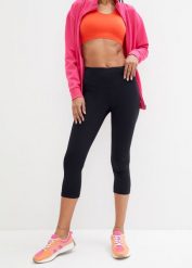 Legginsy sportowe z kieszonką Level 1, dł. 3/4. Czarne legginsy damskie bonprix, bez wzorów. Za 84.99 zł.