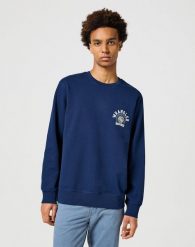 WRANGLER MĘSKA BLUZA CREWNECK SWEATSHIRT NAVY 112357329 W6K0011976. Niebieskie bluzy męskie Wrangler, m, bez wzorów, bez ramiączek, bez kaptura. Za 199.99 zł.