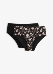 Figi menstruacyjne maxi, średnio wchłaniające, z bawełny organicznej (2 szt.). Czarne majtki damskie bonprix, z bawełny. Za 64.99 zł.