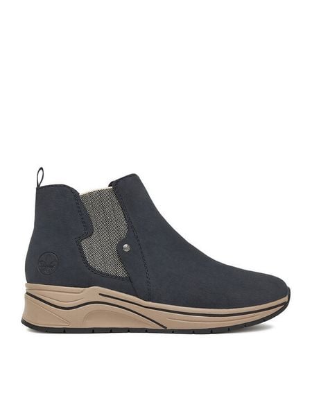 Rieker Botki CEO-N9561-14 Granatowy. Niebieskie botki damskie Rieker, bez wzorów, z materiału, bez obcasa, na płaskiej podeszwie, bez zapięcia. Za 309.99 zł.