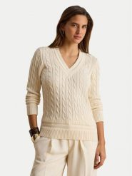 LAUREN RALPH LAUREN Sweter 200888795011 Kremowy Relaxed Fit. Białe swetry nierozpinane damskie Lauren Ralph Lauren, s, bez wzorów, z bawełny, bez kołnierzyka, bez ramiączek. Za 949.99 zł.
