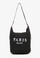 Czarna Shopper Torebka z Plecionki Ozdobiona Napisem Galanala. Czarne torebki do ręki damskie Renee, bez wzorów, z jeansu, bez dodatków. Za 74.99 zł.