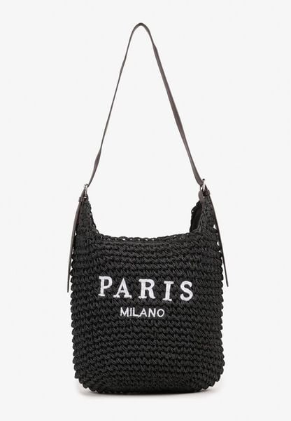 Czarna Shopper Torebka z Plecionki Ozdobiona Napisem Galanala. Czarne shopperki damskie Renee, bez wzorów, z jeansu, bez dodatków. Za 109.99 zł.