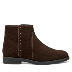 Botki Geox. Brązowe botki damskie Geox, bez wzorów, bez obcasa, na płaskiej podeszwie, bez zapięcia. Za 549.99 zł.