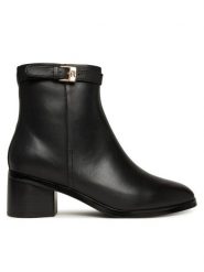 Tommy Hilfiger Botki Th Buckle Riding Mid Heel Bootie FW0FW08859 Czarny. Czarne botki damskie Tommy Hilfiger, bez wzorów, ze skóry, bez obcasa, na słupku, bez zapięcia. Za 599.99 zł.