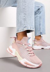 Różowe Sneakersy Sportowe na Grubej Podeszwie ze Skarpetkową Cholewką Xille. Czerwone obuwie sportowe damskie Renee, bez wzorów, bez zapięcia, do biegania. Za 99.99 zł.