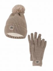 Zestaw zimowy dla kobiet - czapka + rękawiczki - beżowy. Brązowe czapki damskie HEAT KEEPER, na zimę, bez wzorów, z materiału, eleganckie. Za 134.32 zł.