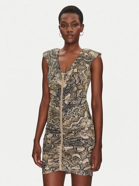 Just Cavalli Sukienka koktajlowa 78PAO949 Brązowy Slim Fit. Brązowe sukienki damskie Just Cavalli, bez wzorów, z syntetyku, wizytowe, bez kołnierzyka, bez ramiączek. Za 669.99 zł.