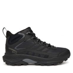 Trekkingi Merrell. Czarne botki męskie Merrell, bez wzorów, z gore-texu, sportowe, bez obcasa, bez zapięcia. Za 579.99 zł.