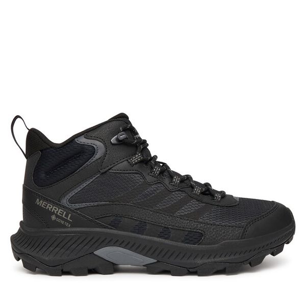 Trekkingi Merrell. Czarne botki męskie Merrell, bez wzorów, z gore-texu, sportowe, bez obcasa, bez zapięcia. Za 439.99 zł.