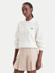 Lacoste Sweter AF8272 Kremowy Regular Fit. Białe swetry nierozpinane damskie Lacoste, bez wzorów, z bawełny, bez kołnierzyka, bez ramiączek. Za 949.99 zł.