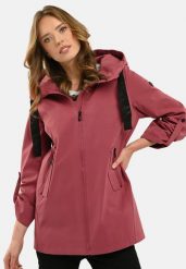 Prosty, krótki płaszcz J-TWIGGY. Czerwone płaszcze damskie Volcano, plus size, bez wzorów, z materiału, klasyczne, bez kołnierzyka, bez kaptura. Za 309.99 zł.