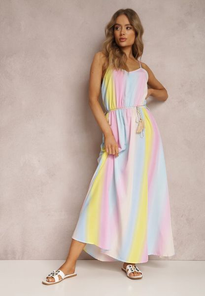 Różowa Sukienka Thalanassa. Czerwone sukienki damskie Renee, l, bez wzorów, bez kołnierzyka, bez ramiączek, maxi, rozkloszowane. Za 109.99 zł.