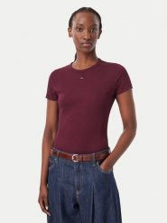 Tommy Jeans T-Shirt EssentialDW0DW17383 Fioletowy Slim Fit. Fioletowe t-shirty damskie Tommy Jeans, l, bez wzorów, z bawełny, bez kołnierzyka, bez ramiączek. Za 154.99 zł.