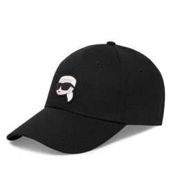 Czapka z daszkiem KARL LAGERFELD. Czarne czapki damskie KARL LAGERFELD, bez wzorów. Za 239.99 zł.