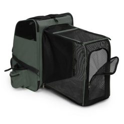 Plecak do wędrówek z psem lub kotem MAXICARRY XL PETRIVE do 12 kg. Zielone plecaki męskie PETRIVE, bez wzorów, z materiału. Za 279.00 zł.