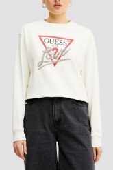 GUESS Biała bluza damska Love. Białe bluzy damskie Guess, s, z aplikacjami, bez ramiączek, bez kaptura. W wyprzedaży za 323.99 zł.