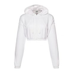 Bluza treningowa damska Gymshark KK Twins Zip Up Crop. Białe bluzy damskie GYMSHARK, xs, bez wzorów, sportowe, bez ramiączek, bez kaptura. Za 109.99 zł.