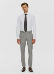PAKO LORENTE – Męskie spodnie garniturowe w odcieniu szarym. Szare eleganckie spodnie męskie Pako Lorente, m, bez wzorów, z lycry, eleganckie. Za 699.99 zł.