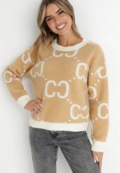 Beżowy Sweter Oversize Phisnun. Brązowe swetry nierozpinane damskie Born2be, na zimę, m, bez wzorów, z dzianiny, klasyczne, bez kołnierzyka, bez ramiączek. Za 119.99 zł.
