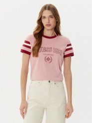 Guess T-Shirt V5RI00 KA260 Różowy Regular Fit. Czerwone t-shirty damskie Guess, s, z aplikacjami, z bawełny, bez kołnierzyka, bez ramiączek. Za 109.99 zł.
