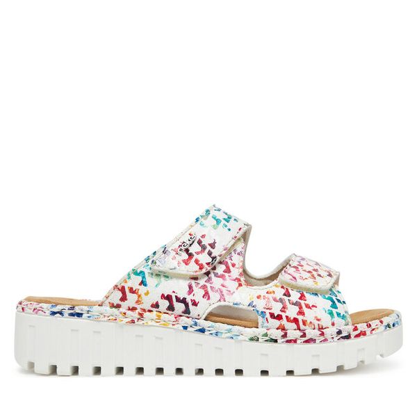 Klapki Rieker. Białe klapki damskie Rieker, bez wzorów, bez obcasa, bez zapięcia. Za 299.99 zł.