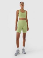 4F Legginsy kolarki bezszwowe treningowe damskie - zielone XS/S. Zielone legginsy sportowe damskie 4F, s, bez wzorów, z dzianiny, z podwyższonym stanem, krótkie, na fitness i siłownię. W wyprzedaży za 59.99 zł.