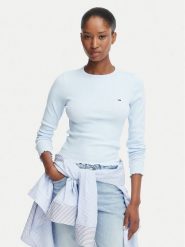 Tommy Jeans Bluzka DW0DW22783 Niebieski jasny Slim Fit. Niebieskie bluzki damskie Tommy Jeans, xl, bez wzorów, z bawełny, bez kołnierzyka, bez ramiączek. Za 189.99 zł.