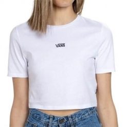 Koszulka sportowa damska Vans Flying V Crew Crop. Białe koszulki sportowe damskie Vans, bez wzorów, z bawełny, bez ramiączek. Za 218.00 zł.