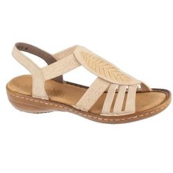 Sandały Rieker beżowe z elastycznym zapięciem. Brązowe sandały damskie Rieker, bez wzorów, z syntetyku, bez obcasa, bez zapięcia. Za 274.30 zł.