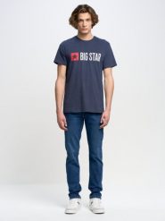 Koszulka męska z logo BIG STAR granatowa Quado 403. Niebieskie t-shirty męskie BIG STAR, l, bez wzorów, z denimu, bez kołnierzyka, bez ramiączek. W wyprzedaży za 99.99 zł.