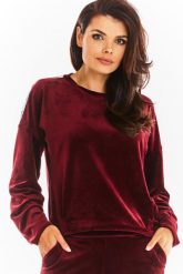 Welurowa Bluza z Logowaną Taśmą - Bordowa. Czerwone bluzy damskie Awama, l, bez wzorów, z materiału, bez ramiączek, bez kaptura. Za 209.90 zł.