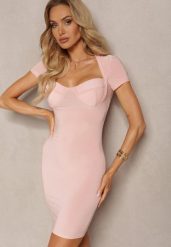 Różowa Sukienka Bodycon z Usztywnionym Serduszkowym Dekoltem Asinela. Czerwone sukienki damskie Renee, na co dzień, s, bez wzorów, z jeansu, klasyczne, bez kołnierzyka, bez ramiączek, mini, bodycon. Za 69.99 zł.
