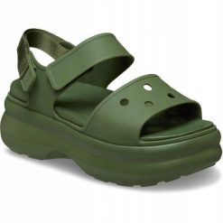 Sandały dla Kobiet Crocs Soho Y-Strap Sandal. Zielone sandały damskie Crocs, bez wzorów, z materiału, bez obcasa, na platformie, bez zapięcia. Za 289.99 zł.