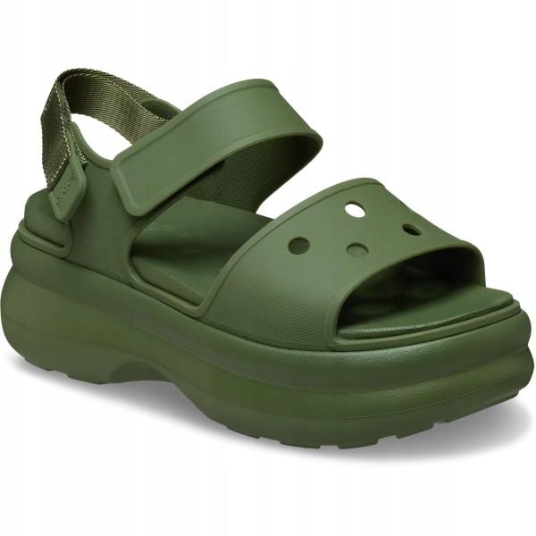 Sandały dla Kobiet Crocs Soho Y-Strap Sandal. Zielone sandały damskie Crocs, bez wzorów, z materiału, bez obcasa, na platformie, bez zapięcia. Za 199.90 zł.