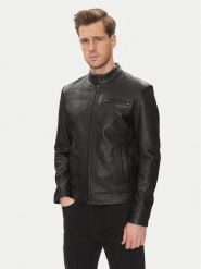 Serge Pariente Kurtka skórzana Retro Czarny Slim Fit. Czarne kurtki męskie Serge Pariente, m, bez wzorów, ze skóry, retro, bez kaptura. Za 859.99 zł.