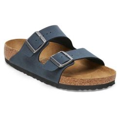 Klapki dla dorosłych Birkenstock Arizona BS. Niebieskie klapki damskie Birkenstock, bez wzorów, z materiału, eleganckie, bez obcasa, bez zapięcia. Za 279.00 zł.