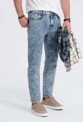 Ombre Spodnie męskie jeansowe slim fit z przeszyciem na kolanach - niebieskie V1 OM-PADP-0109 S. Niebieskie spodnie sportowe męskie Ombre, m, bez wzorów, z jeansu. Za 99.99 zł.