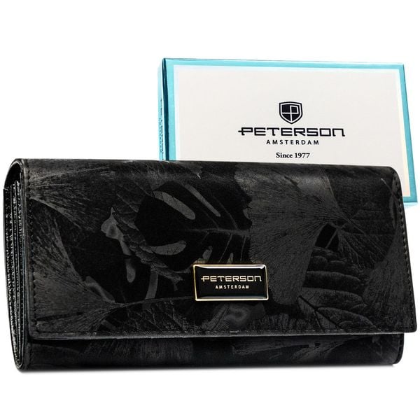 Duży portfel damski ze skóry naturalnej i ekologicznej w czarnym kolorze Peterson PTN PS122-MLF. Czarne portfele damskie Peterson, ze skóry. Za 125.99 zł.