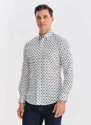 Biała koszula w niebieski wzór geometryczny. Białe koszule męskie Pako Lorente, m, bez wzorów, z bawełny, bez kołnierzyka, bez ramiączek. Za 299.99 zł.