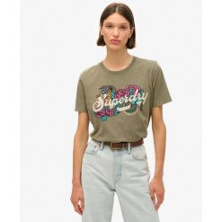 Damska koszulka na co dzień Superdry Tattoo Script. Zielone koszulki sportowe damskie Superdry, bez wzorów, bez ramiączek. Za 170.00 zł.