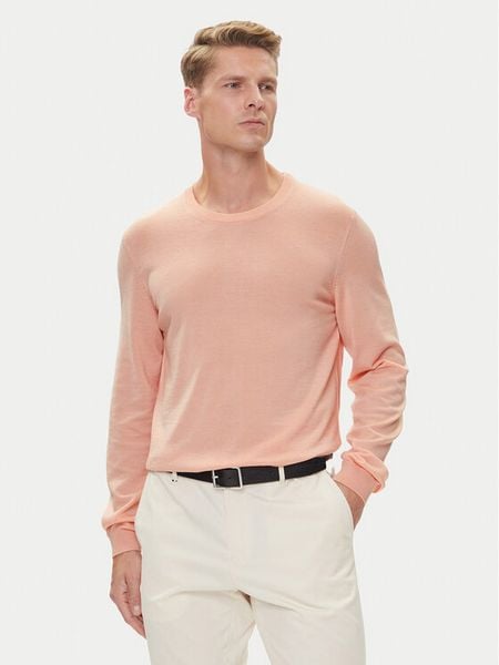 BOSS Sweter Leno-P 50468239 Różowy Slim Fit. Czerwone swetry męskie Boss, l, bez wzorów, ze lnu, bez kołnierzyka, bez ramiączek. Za 339.99 zł.